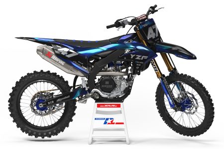 Passion Chrome Yamaha graphics kit with blue black and chrome motocross design