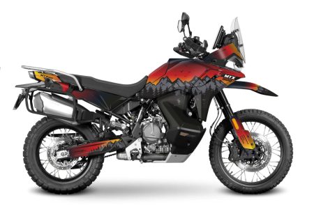CFMOTO MTX 800 Forest decal kit with sunset colors, mountain and forest adventure graphics
