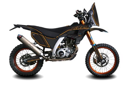 AJP PR7 Gold Edition Golden graphics kit by Decallab in black and gold premium adventure motorcycle decals.