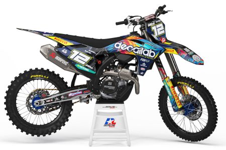 Spectrum GasGas motocross graphics kit with colorful blue, pink, yellow and black design