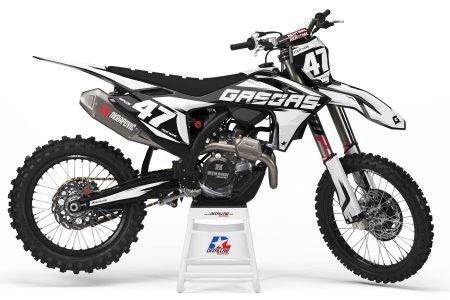 GASGAS SKETCHY dirt bike graphics kit in white and black with custom motocross decals