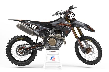 Ducati Desmo Sweep dirt bike graphics kit in grey black brown and black red