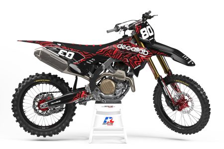 Ducati dirt bike with custom red and black Flow motocross graphics kit