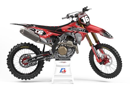 Ducati Desmo Sweep dirt bike graphics kit in grey black brown and black red