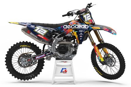 Spectrum Fantic XXF motocross graphics kit with colorful blue, pink, yellow and black design