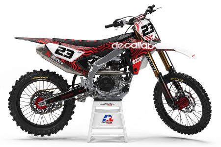 Fantic dirt bike with Flow custom red, white, black motocross graphics kit