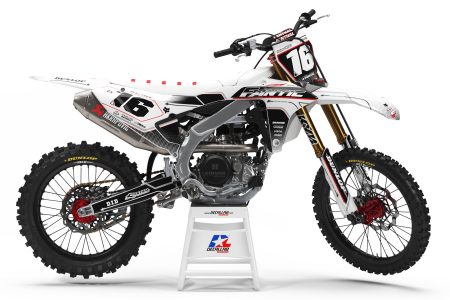 Fantic Sweep dirt bike graphics kit in grey black brown and white black red