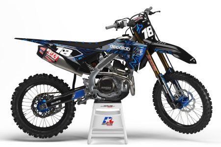 Honda dirt bike with Flow custom Blue Black motocross graphics kit
