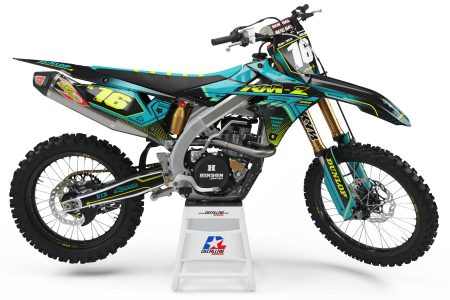 Sweep Suzuki dirt bike graphics kit black teal yellow
