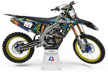 Suzuki Flow motocross graphics kit black grey blue teal yellow