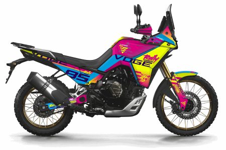 VOGE DS 800 Rally graphics kit in fluorescent yellow black white and red