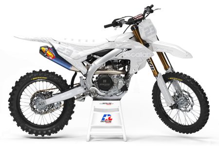 Yamaha Flow motocross graphics kit in black blue and white grey designs