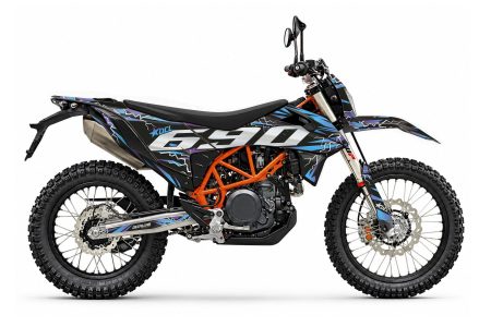 KTM 690 Lightning graphics kit in blue and black with sharp racing-inspired graphics